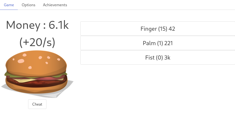 Une partie du jeu de clicker réalisé en react